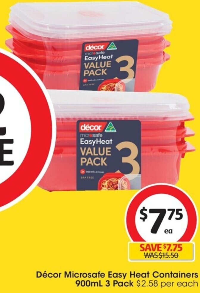 Décor Microsafe Easy Heat Containers 900ml 3 Pack offer at Coles