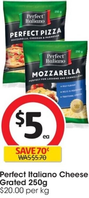 Coles Perfect Italiano cheese Grated 250g offer