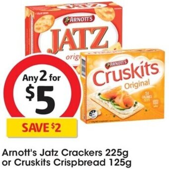 Arnott's Jatz Crackers 225g or Cruskits Crispbread 125g