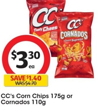 Coles CC's Corn Chips 175g or Cornados 110g offer