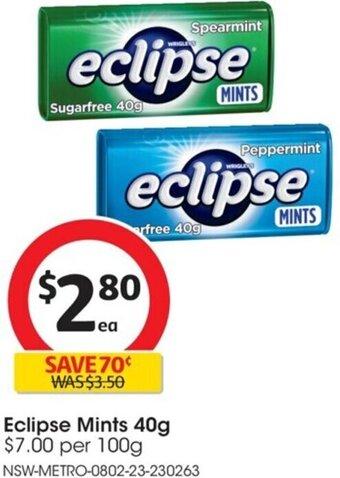 Coles Eclipse Mints 40g offer
