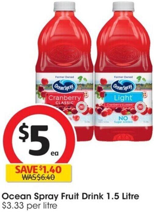 Ocean Spray Fruit Drink 1.5Litre offer at Coles