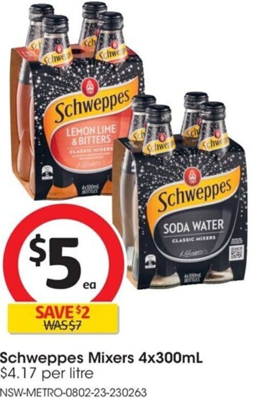 Schweppes Mixers 4x300 ml offer at Coles