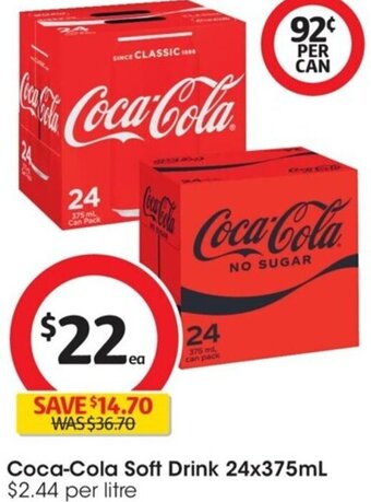 Coles Coca-Cola Soft Drink 24x375ml offer