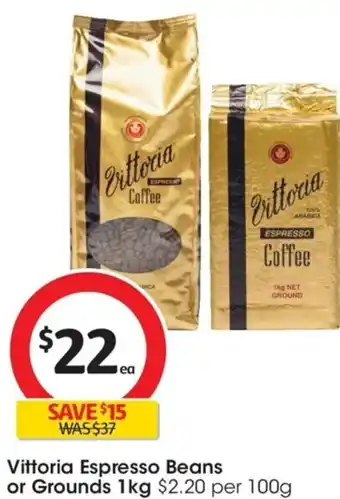Coles Vittoria Espressa Beans or Grounds 1kg offer