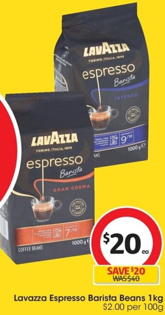 Coles Lavazza Espresso Barista BEans 1kg offer