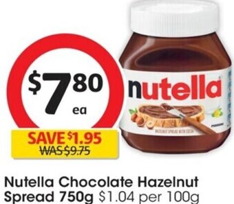 Coles Nutella Chocolate Hazelnut Spread 750g offer