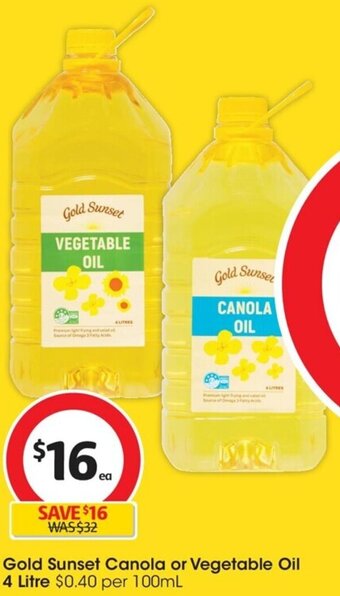 Coles Gold Sunset Canola or Vegetable Oil 4 Litre offer