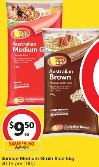 Coles Sunrice Medium Grain Rice 5kg offer