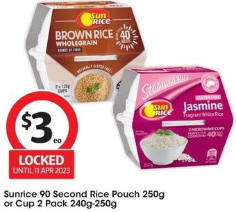 Coles Sunrice 90 Second Rice Pouch 250g or Cup 2 Pack 240g-250g offer