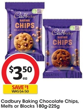 Coles Cadbury Baking Chocolate Chips, Melts or Blocks 180g-225g offer