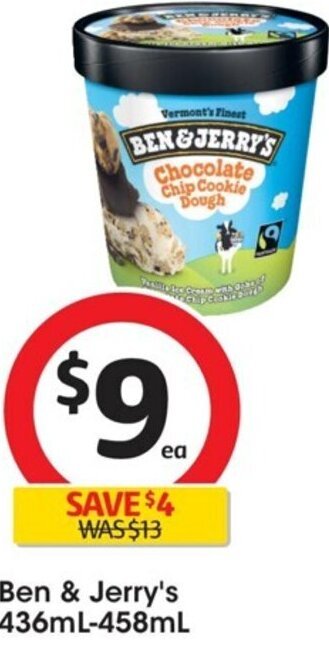 Coles Ben & Jerry's 436ml-458ml offer