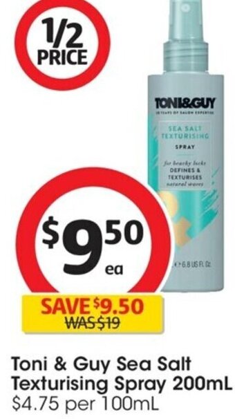 Coles Toni & Guy Sea Salt Texturising Spray 200ml offer