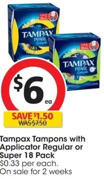 Coles Tampax Tampons with Applicator Regular or Super 18 Pack offer