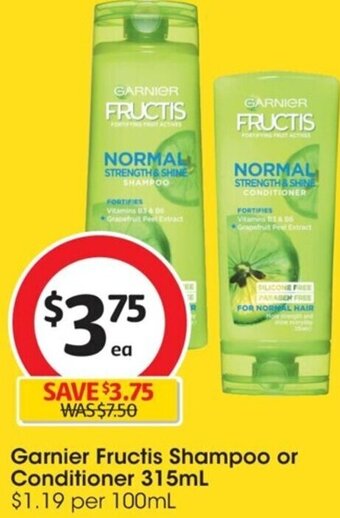 Coles Garnier Fructis Shampoo or Conditioner 315ml offer