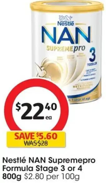 Coles Nestlé NAN Supremepro Formula Stage 3 of 4 800g offer