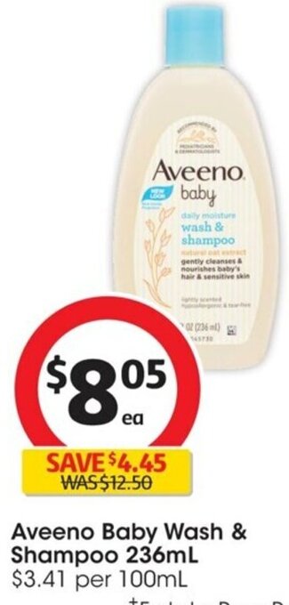 Coles Aveeno Baby Wash & Shampoo 236ml offer