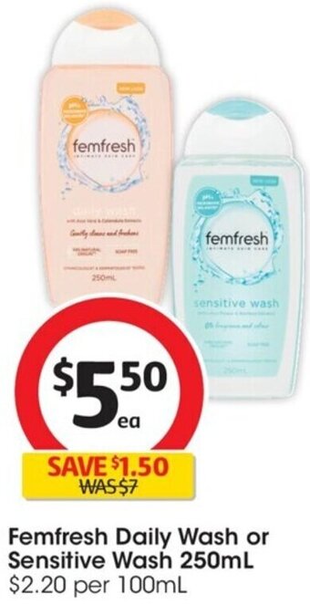 Femfresh Daily Wash or Sensitive Wash 250ml