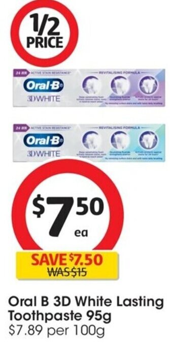 Oral B 3D White Lasting Toothpaste 95g