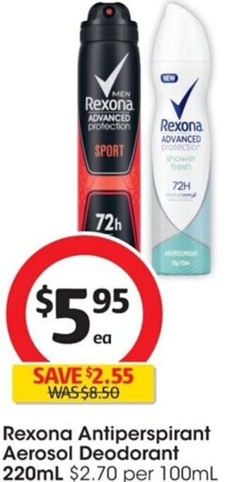 Coles Rexona Antiperspirant Aerosol Deodorant 220ml offer