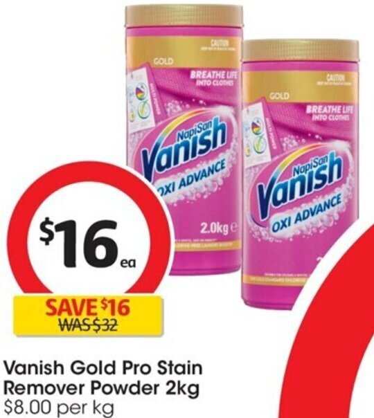 Vanish Gold Pro Stain Remover Powder 2kg offer at Coles