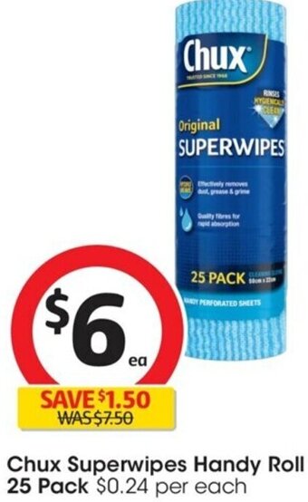 Coles Chux Superwipes Handy Roll 25 Pack offer