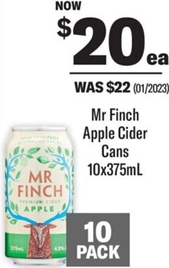 Coles Mr Finch Apple Cider Cans 10x375ml offer