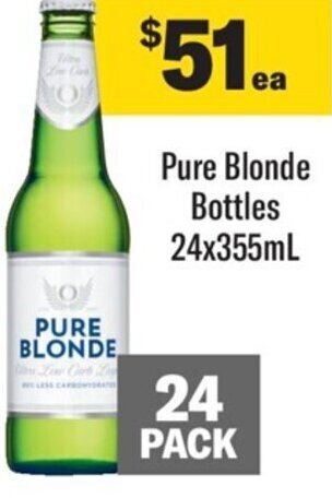 Coles Pure Blonde Bottles 24x355ml offer
