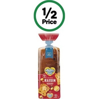 Woolworths Mighty soft raisin toast 600g offer
