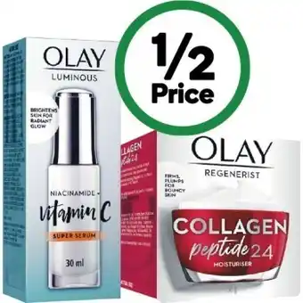 Woolworths Olay luminous niacinamide + vitamin c super serum 30ml or olay regenerist collagen peptide 24 moisturiser 50g offer