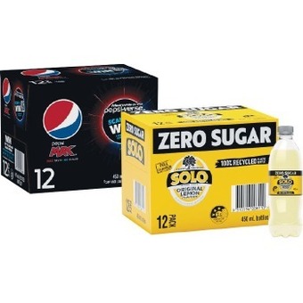 Woolworths Pepsi, solo, passiona, solo zero, raspberry zero or mountain dew soft drink bottles 12 x 450ml offer