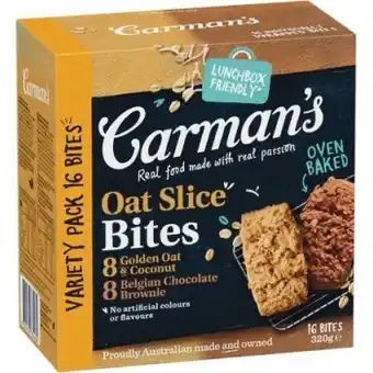 Woolworths Carman’s oat slice bites variety pack 320g pk 16 offer