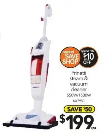 Cheap as Chips Prinetti Steam & Vacuum Cleaner 550W/1500W offer