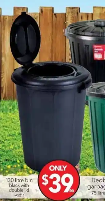 Cheap as Chips Bin Black with Double Lid130 Litre FA5211 offer