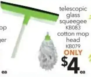 Cheap as Chips Telescopic Glass Squeegee/ Cotton Mop Head offer