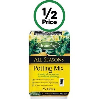 Woolworths Brunnings potting mix or pine bark 25 litres offer