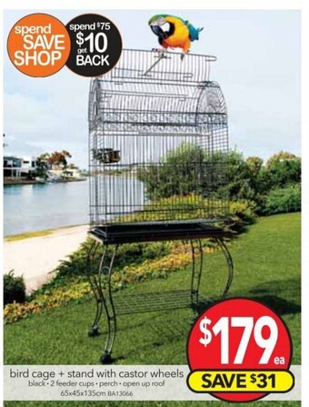 Cheap as Chips Bird Cage + Stand with Castor Wheels 65x45x135cm offer