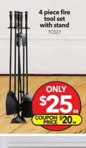 Cheap as Chips 4 Piece Fire Tool Set with Stand offer