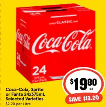 Ritchies Coca-Cola, Sprite or Fanta 24x375ml offer