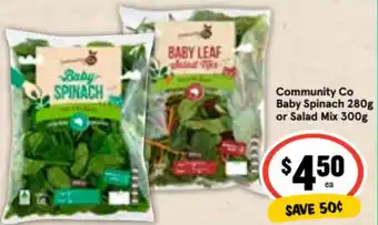 Ritchies Community Co Baby Spinach 280g or Salad Mix 300g offer