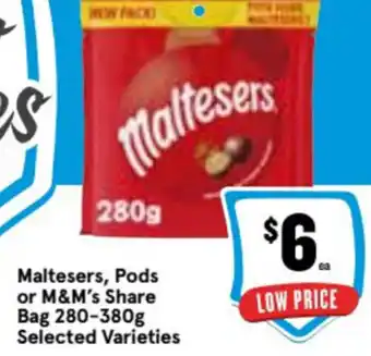 Ritchies Maltesers, Pods or M&M's Share Bag 280-380g offer