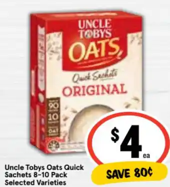 Ritchies Uncle Tobys Oats Quick Sachets 8-10 pack offer