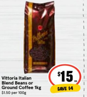Ritchies Vittoria Italian Blend Beans or Ground Coffee 1kg offer