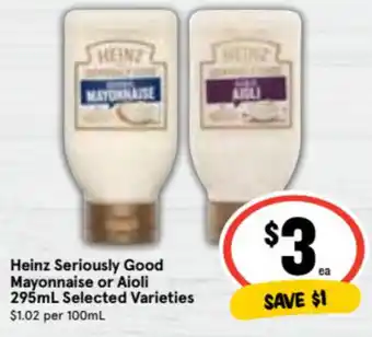 Ritchies Heinz Seriously Good Mayonnaise or Aioli 295ml offer