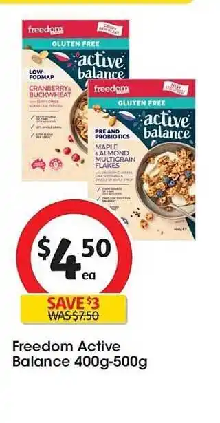 Coles Freedom active balance 400g-500g offer