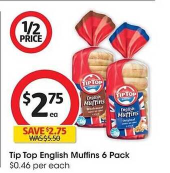 Coles Tip top english muffins 6 pack offer