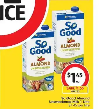 Coles So good almond unsweetened milk 4 litre offer