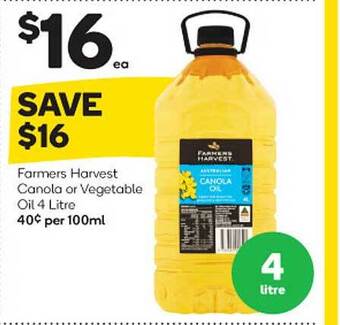 Woolworths Farmers harvest canola or vegetable oil 4 litre offer
