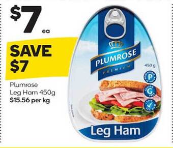 Woolworths Plumrose leg ham 450g offer