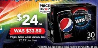 Drakes Pepsi max cans 30x375ml offer
